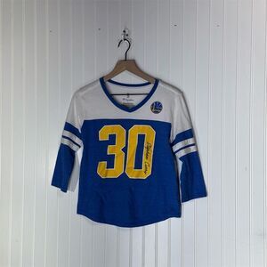 Fanatics Stephen Curry Warriors Jersey Tee S NBA Blue White 3/4 Sleeve V-Neck